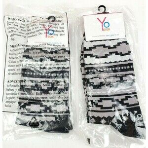 2 Pack Yo Sox Graphic Print Womens Crew Socks Geometric Design Size 6-10